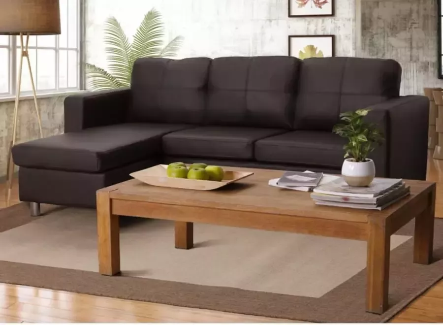 Vente-unique Hoekbank van kunstleer met hoek links of rechts ACKLEY Bruin L 196 cm x H 77 cm x D 133 cm - Foto 4