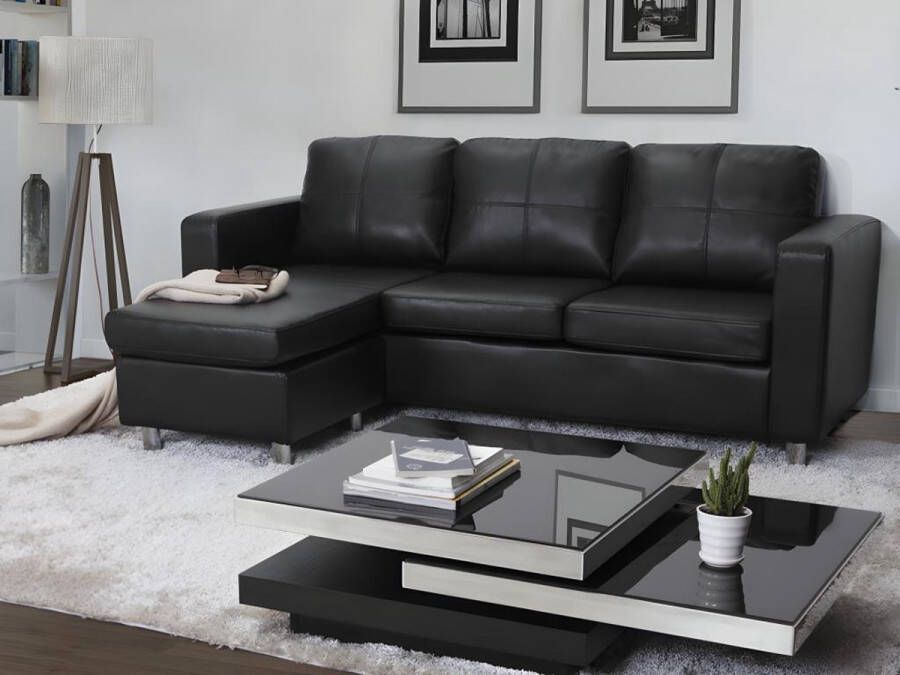 Vente-unique Hoekbank van kunstleer met hoek links of rechts ACKLEY Zwart L 196 cm x H 77 cm x D 133 cm