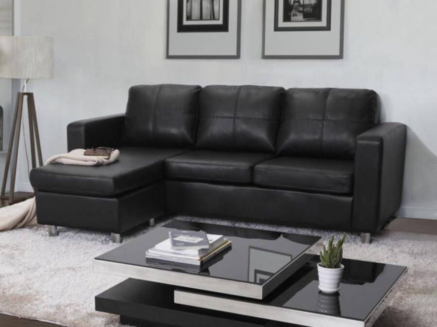 Vente-unique Hoekbank van kunstleer met hoek links of rechts ACKLEY Zwart L 196 cm x H 77 cm x D 133 cm - Foto 2