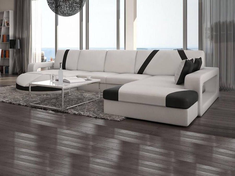 Vente-unique Hoekbank van kunstleer MINTIKA wit met zwarte randen L 337 cm x H 80 cm x D 211 cm - Foto 2