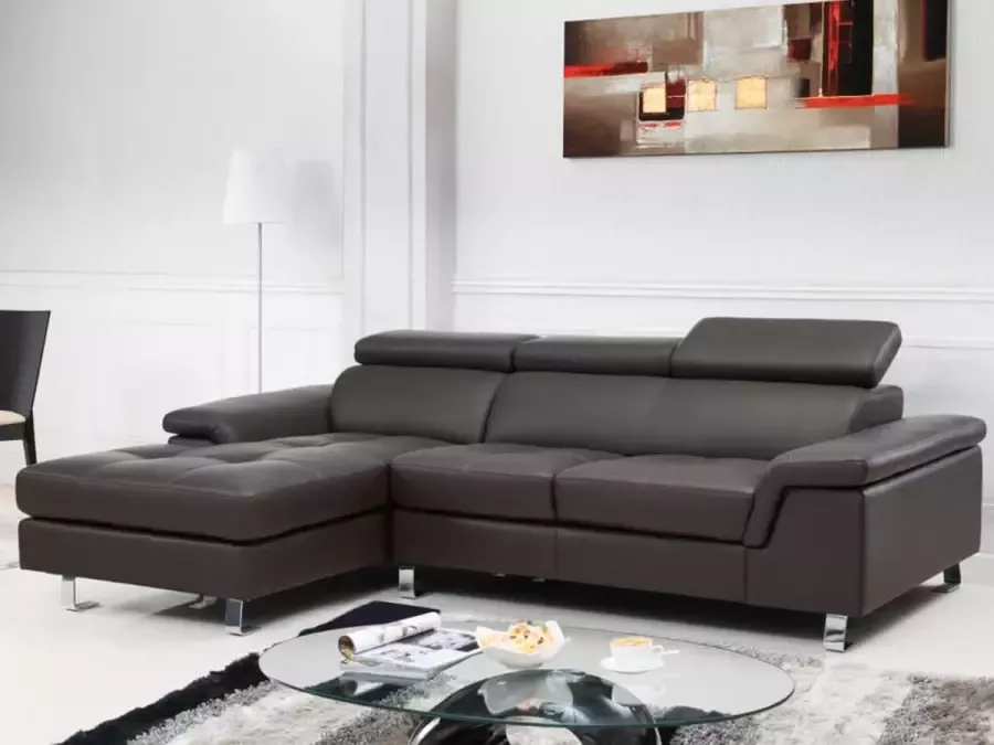 Vente-unique Hoekbank van leer MISHIMA bruin hoek links L 260 cm x H 79 cm x D 167 cm - Foto 3