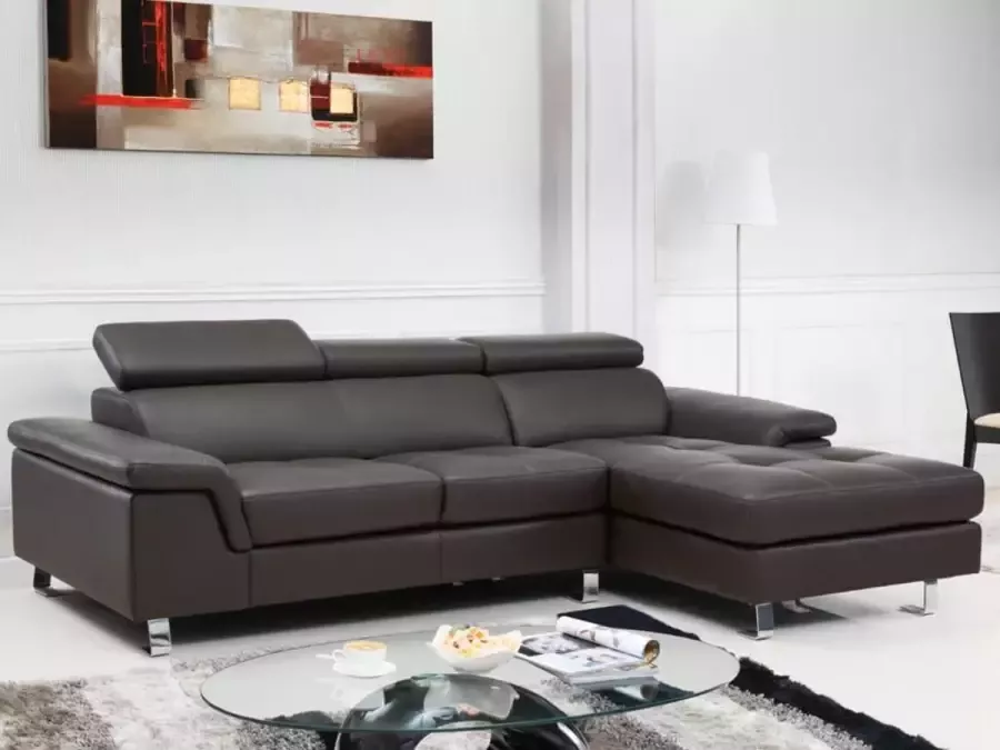 Vente-unique Hoekbank van leer MISHIMA bruin hoek rechts L 260 cm x H 79 cm x D 167 cm - Foto 3
