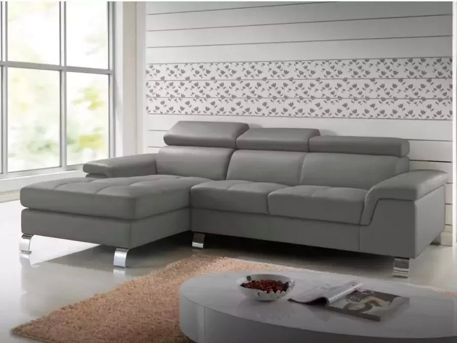 Vente-unique Hoekbank van leer MISHIMA Grijs Hoek links L 260 cm x H 79 cm x D 167 cm - Foto 5