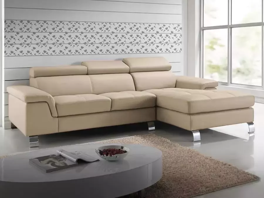 Vente-unique Hoekbank van leer MISHIMA Taupe Hoek rechts L 260 cm x H 79 cm x D 167 cm - Foto 4