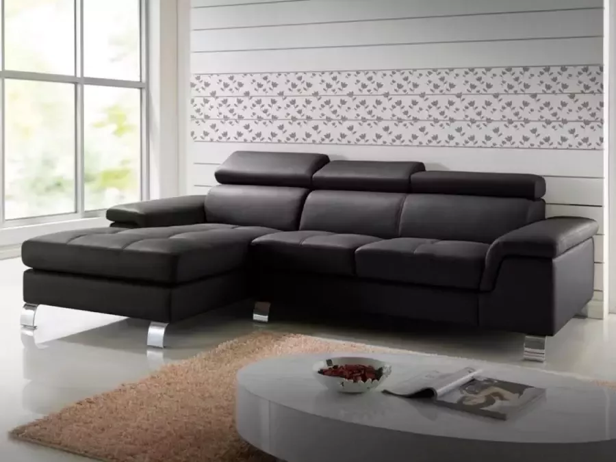 Vente-unique Hoekbank van leer MISHIMA zwart hoek links L 260 cm x H 79 cm x D 167 cm - Foto 5