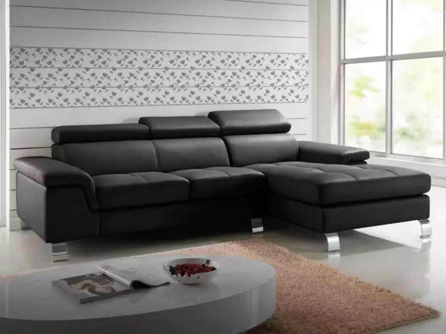 Vente-unique Hoekbank van leer MISHIMA zwart hoek rechts L 260 cm x H 79 cm x D 167 cm - Foto 4