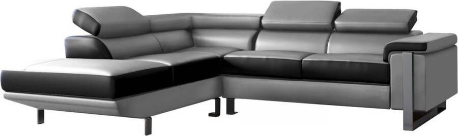 Vente-unique Hoekbank van leer MYSTIQUE Tweekleurig zwart en grijs Hoek links L 253 cm x H 87 cm x D 213 cm - Foto 2