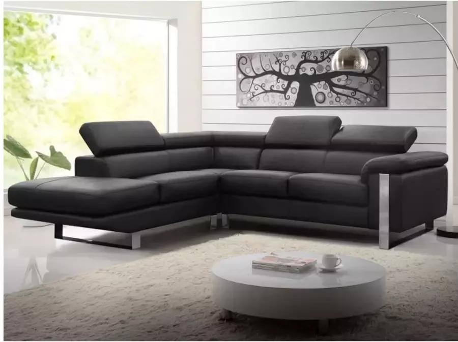 Vente-unique Hoekbank van leer MYSTIQUE Zwart Hoek links L 253 cm x H 87 cm x D 213 cm - Foto 3