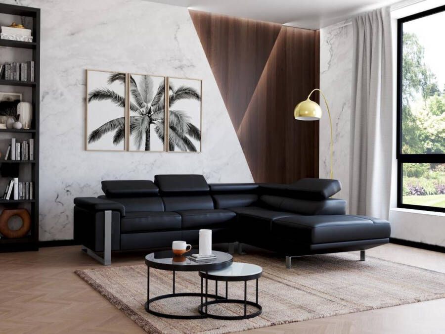 Vente-unique Hoekbank van leer MYSTIQUE Zwart Hoek rechts L 253 cm x H 87 cm x D 213 cm