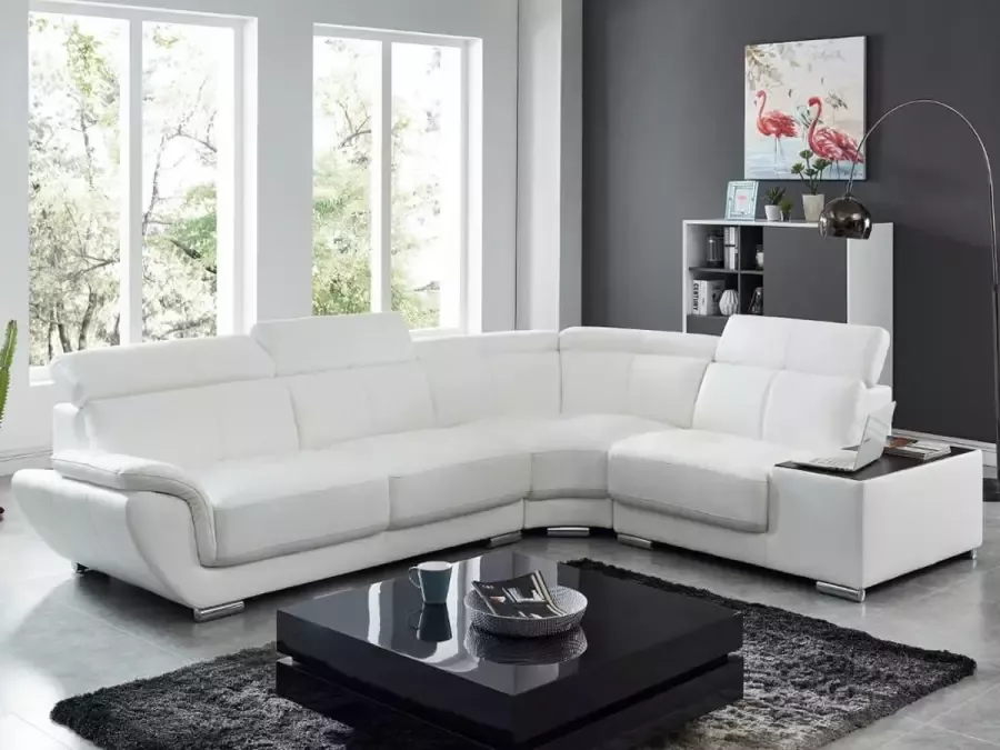 LINEA SOFA Hoekbank van leer NAHIA Wit Hoek rechts L 306 cm x H 78 cm x D 240 cm - Foto 3