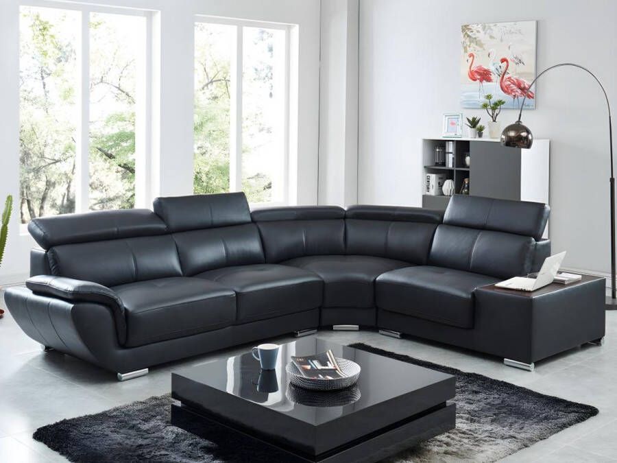 LINEA SOFA Hoekbank van leer NAHIA Zwart Hoek rechts L 306 cm x H 78 cm x D 240 cm