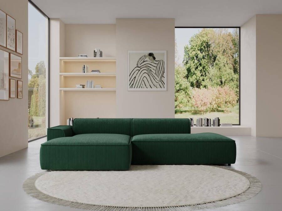 Vente-unique Hoekbank van ribfluweel – Linkse hoek – Dennengroen – NEPIRI L 300 cm x H 70 cm x D 155 cm