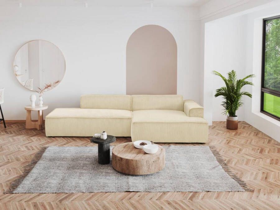 Vente-unique Hoekbank van ribfluweel – Rechtse hoek – Crèmekleur – NEPIRI L 300 cm x H 70 cm x D 155 cm - Foto 3