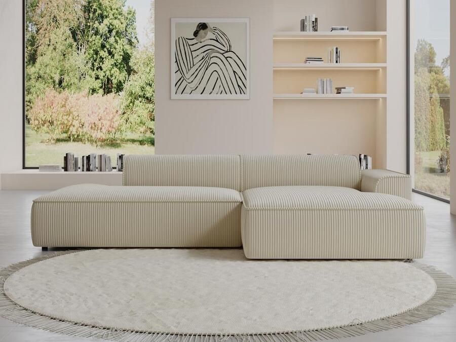 Vente-unique Hoekbank van ribfluweel – Rechtse hoek – Crèmekleur – NEPIRI L 300 cm x H 70 cm x D 155 cm - Foto 2