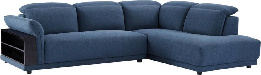 Vente-unique Hoekbank van stof met hoofdsteun en blauwe opbergruimte Hoek rechts PERCEVAL L 280 cm x H 81 cm x D 220 cm