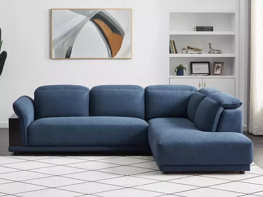 Vente-unique Hoekbank van stof met hoofdsteun en blauwe opbergruimte Hoek rechts PERCEVAL L 280 cm x H 81 cm x D 220 cm - Foto 2