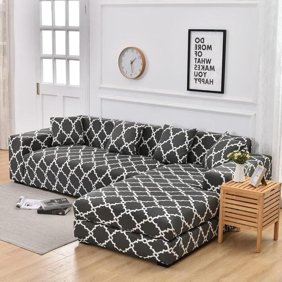 Hoekbankhoes L-vorm jacquard polyester stof meubelbeschermers 4-delige kussensloop stretchbankhoezen HTML-content hoekbank hoes stretch