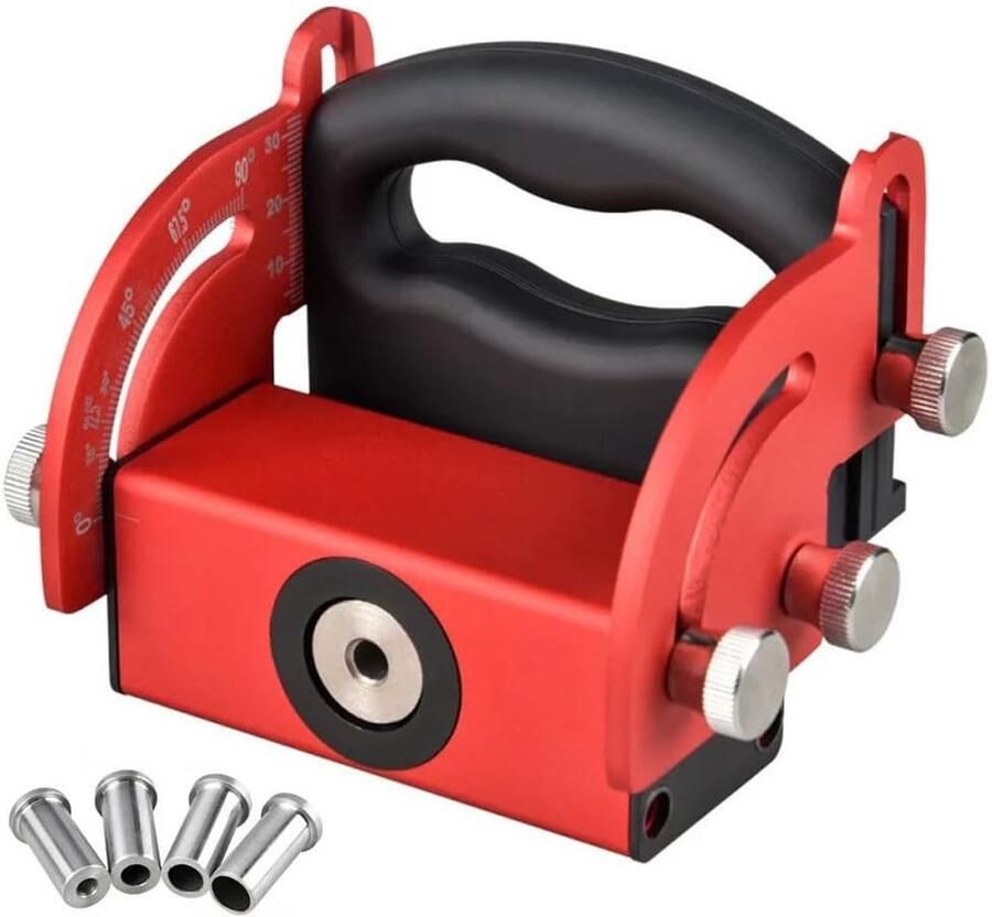 Hoekboorgeleider met 4 boorbussen voor houtbewerking- boorgeleider voor pocketgaten- vrije verstelling van de gatpositie van 0°-90°- boorbussen van 6 8 10 12 mm