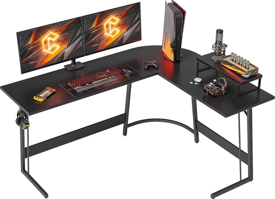 Hoekbureau 150 x 120 cm L-vormig stabiel bureau voor kantoor en gaming met monitorstandaard Eenvoudig te monteren