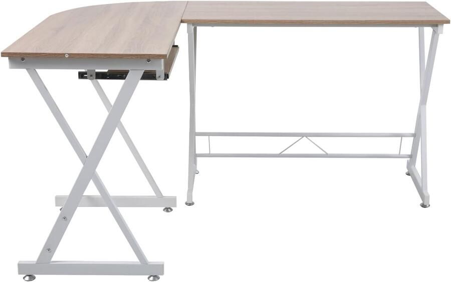 Hoekbureau 150 x 120 cm Ruimtebesparende Gamingtafel met Witte Metalen Poten