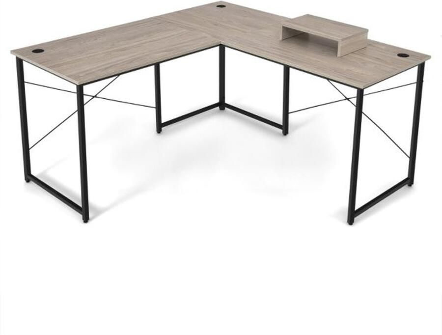 Hoekbureau 150 x 150 x 74 cm Verstelbaar tot recht bureau Grote tafel voor 2 personen Grijs koffie bruin natuur zwart
