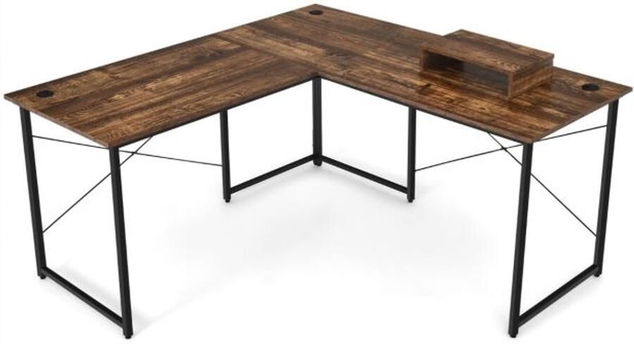 Hoekbureau 150x150 cm Verstelbaar Grote Bureautafel voor 2 Personen in 5 Kleuren (Grijs Koffie Bruin Natuur Zwart)