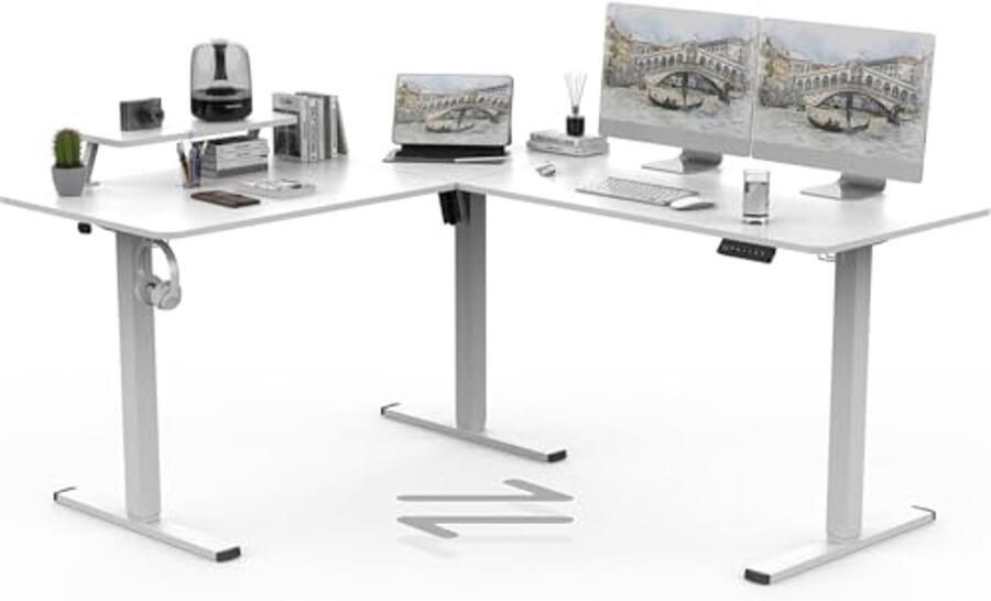 Hoekbureau 160 x 140 cm L-vorm Hoogte Verstelbaar met Motor en Geheugenbediening