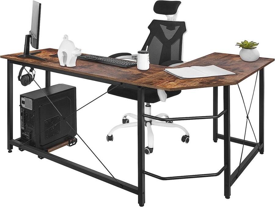 Hoekbureau 167 cm Ruimtebesparend L-vormig Gaming Bureau met Stabiele Structuur