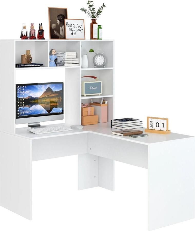 Corenia Hoekbureau L-vormig Computertafel Bureau Game Bureau Desk 124.7 x 107.8 x 152.5 cm Kantoor- en Studiemeubilair Wit