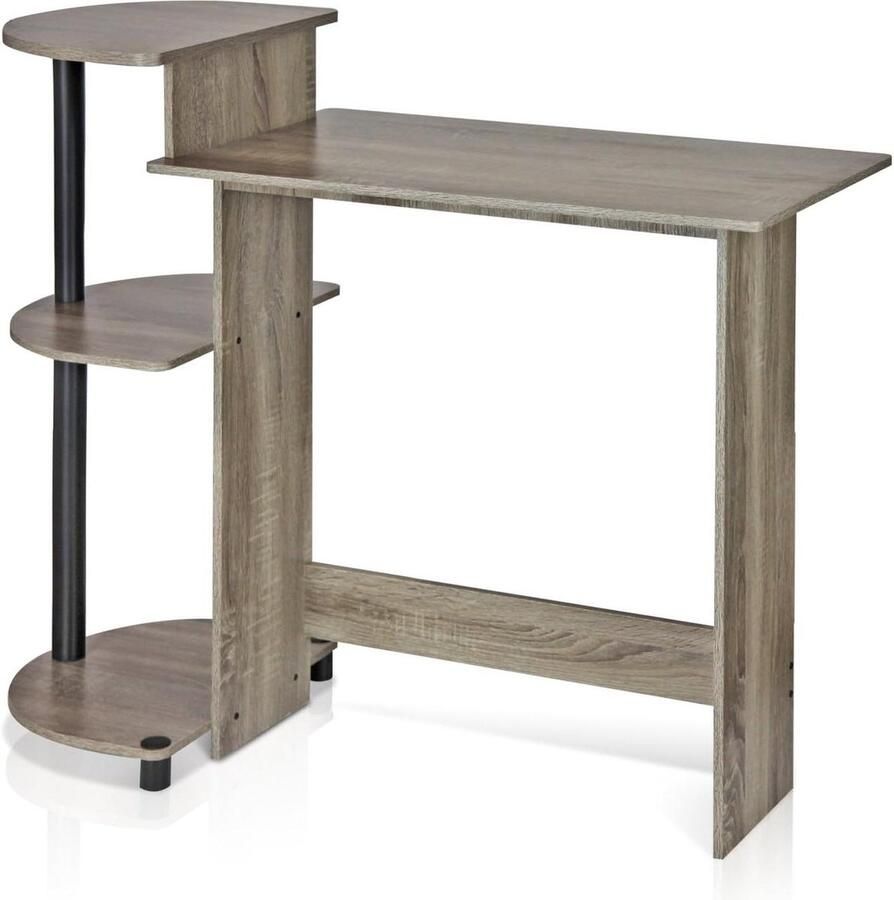 Hoekbureau Compact computerbureau PC-tafel bureautafel met planken Frans eiken zwart 99 breedte 853 hoogte 394 diepte cm Hoekbureau