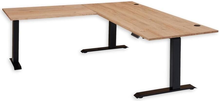 Hoekbureau elektrisch in hoogte verstelbaar Old Artisan Oak look FSC-gecertificeerd digitale hoogteweergave geheugenfunctie 185x64-129x177 cm Hoekbureau