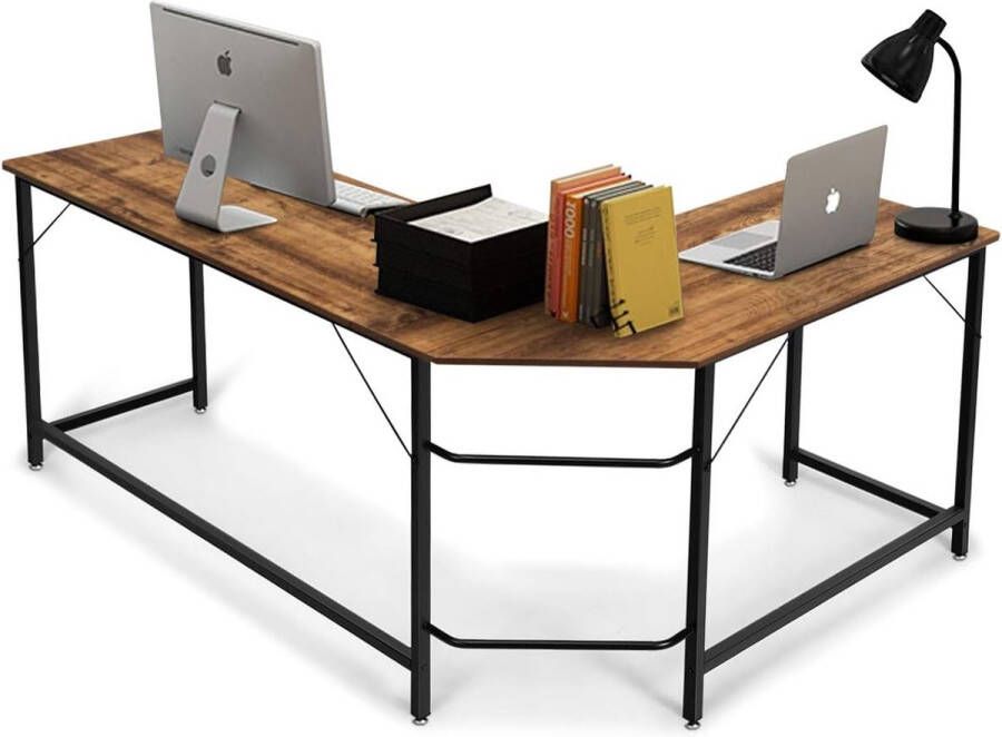 Hoekbureau in L-vorm groot bureau computertafel gamingtafel bureautafel ruimtebesparend voor thuiskantoor werkkamer 167 5 x 125 5 x 73 5 cm bruin