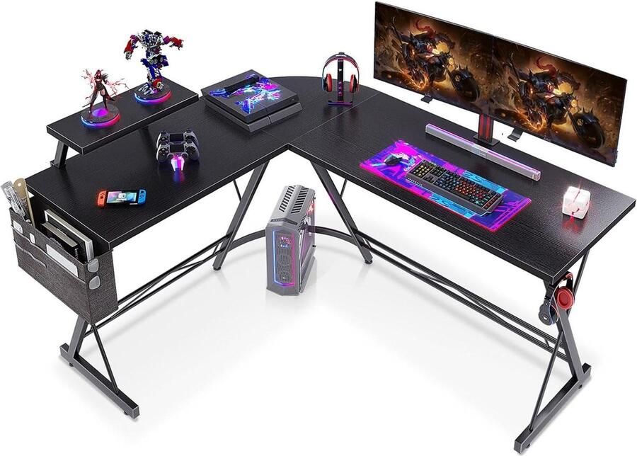 Hoekbureau L-vormig gamingbureau pc-gamingbureau grote monitorstandaard thuiskantoor studieplek donkerzwart 147 x 120 cm Hoekbureau