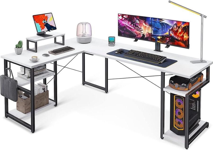 Hoekbureau met opbergruimte L-vormig Wit 148x120 cm Hoekbureau