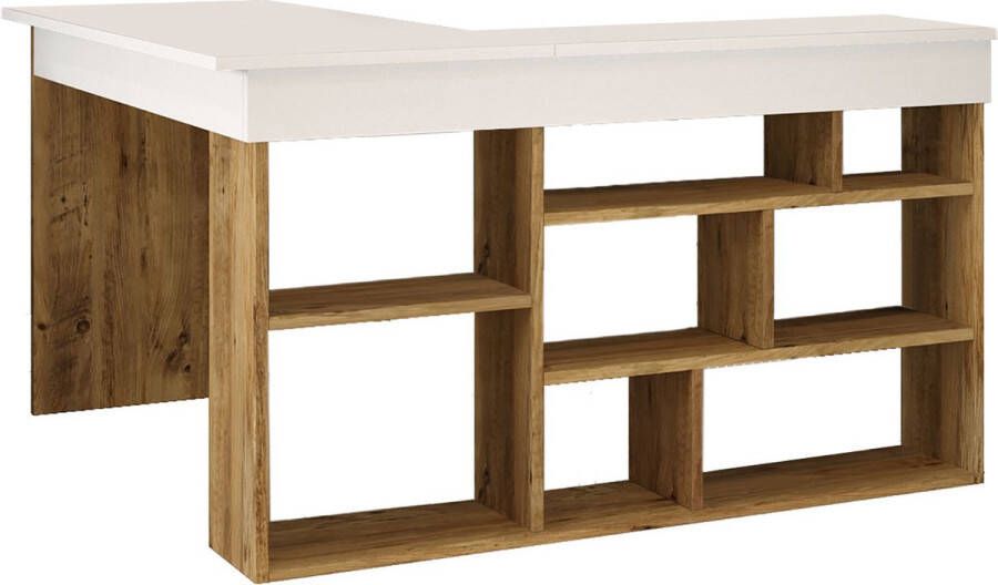 Vente-unique Hoekbureau met opbergruimte Wit en naturel LILEUL L 129 cm x H 72 cm x D 120 cm - Foto 6