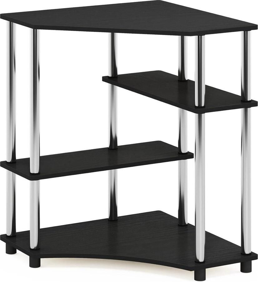 Hoekbureau met planken en roestvrijstalen buizen Americano roestvrijstalen buizen. Hoekbureau