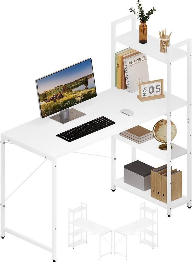 Rootz Living Rootz Hoekbureau met Planken Kantoortafel Computerbureau Industriële Stijl E1 Kwaliteit Hout 120cm x 120cm x 50cm
