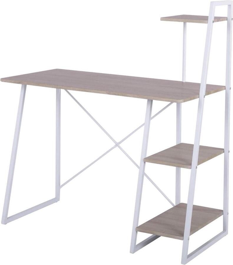 Hoekbureau Scandinavische stijl computeropbergkast laptopbureau voor thuiskantoor-studeerkamer-eiken wit-metaal 100x50x75-117 cm Hoekbureau