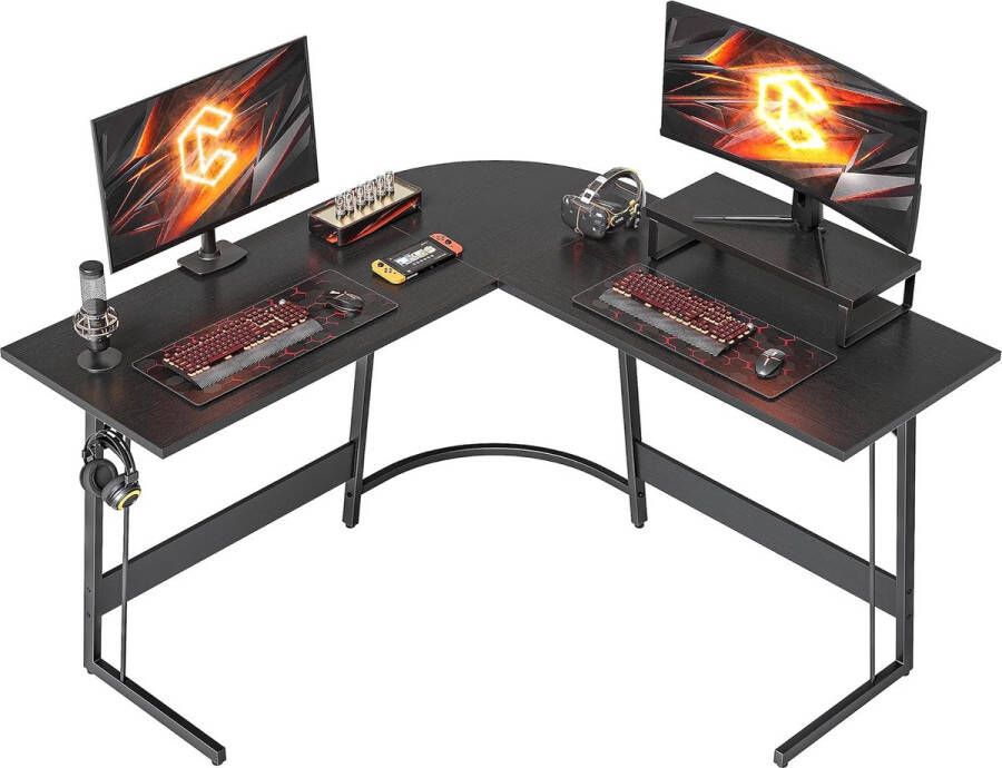 Hoekbureau studie 120 x 120 cm stabiel bureau l vorm voor kantoor pc-hoektafel computertafel met monitorstandaard en laden ruimtebesparend eenvoudig te monteren hoektafel zwart