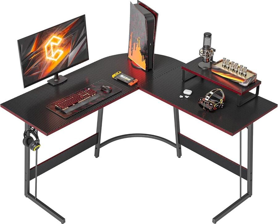 Hoekbureau studie 120 x 120 cm stabiel bureau L-vorm voor kantoor pc-hoektafel computertafel met monitorstandaard en laden eenvoudig te monteren hoektafel gaming zwart