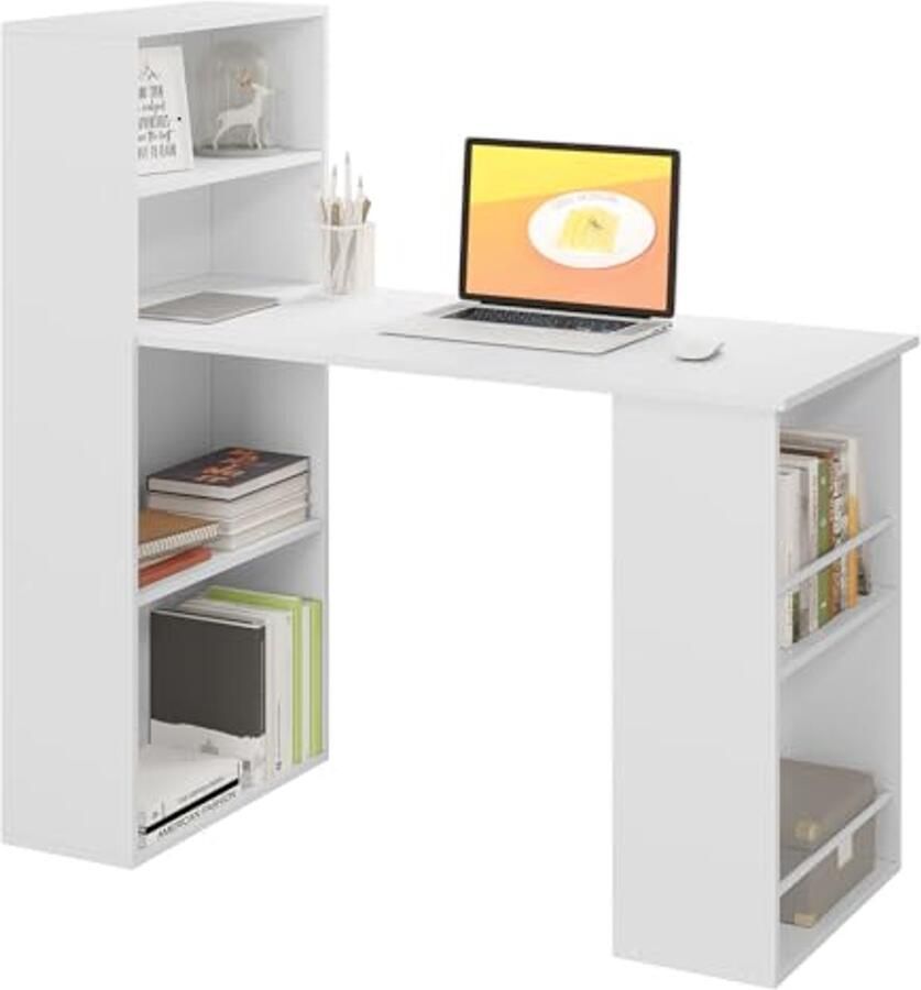 Hoekbureau Wit met Opbergruimte Modern Computerbureau voor Thuis en Kantoor