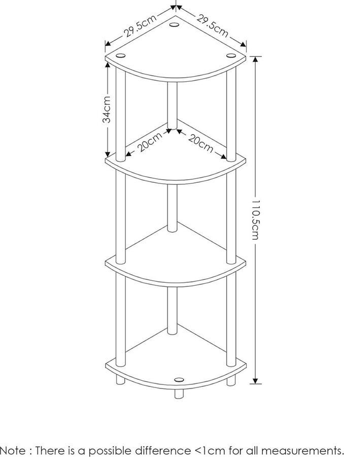 Hoekdisplay met 4 niveaus multifunctionele boekenkast opbergplank ronde buis zwart grijs 29 5 x 29 5 x 110 5 cm