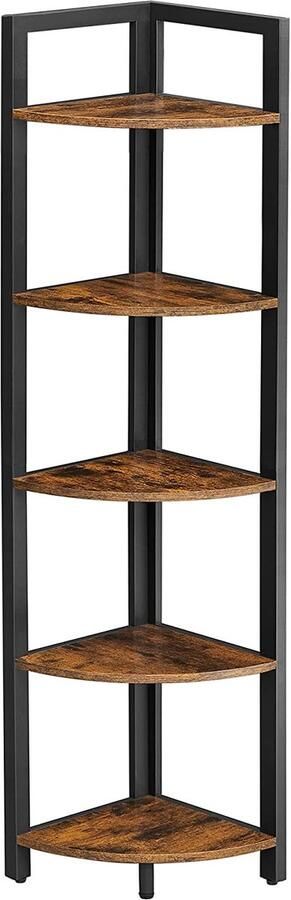 Rootz Living Rootz Hoekkast Boekenkast Plank Metaal Bewerkt Hout Bruin Zwart 30 x 30 x 150 cm