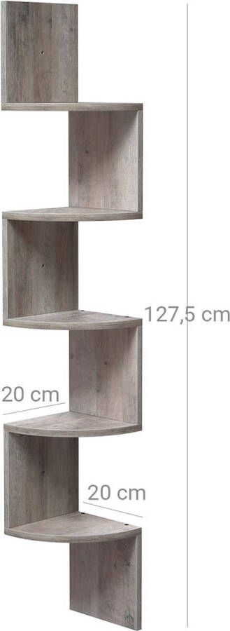 Unbranded Hoekkast deluxe Hoekmeubel Wandrek Boekenkast en decoratie 5 legplanken Grijs 20x20x127cm