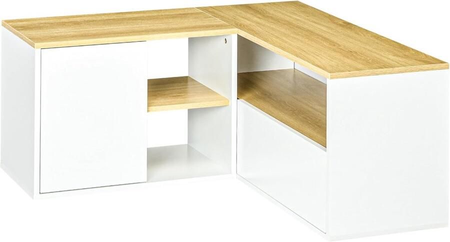 Hoekkast tv-bank tot 40 inch met opbergruimte licht en wit houtlook