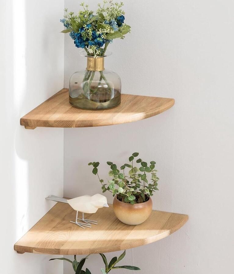 Hoekplank van 178 cm massief eikenhout set van 2 zwevende hoekplanken voor wandmontage zwevende luidsprekerplank met draadgat plank voor slaapkamer keuken woonkamer corner shelf wall