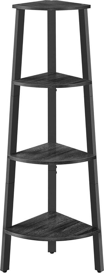 Hoekplank 4-laags boekenkast ladderplank opbergplank plantenplank voor woonkamer industrieel ontwerp met stalen frame antracietgrijs matzwart opbergplank voor woonkamer