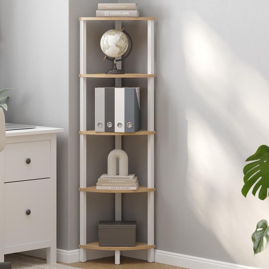 Hoekplank boekenkast 5 niveaus vintage bruin-zwart industrieel design