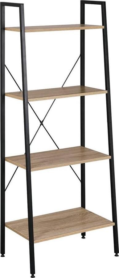 Rootz Living Rootz Hoekplank Boekenkast Industriële Boekenplank Rustiek Opbergrek Stalen en houten constructie 60cm x 35cm x 148cm