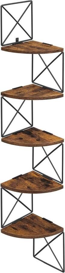 Hoekplank boekenkast met zigzagdesign 5 lagen ‎20 x 20 x 1275 cm voor slaapkamer studeerkamer woonkamer vintage bruinzwart LLS851B01